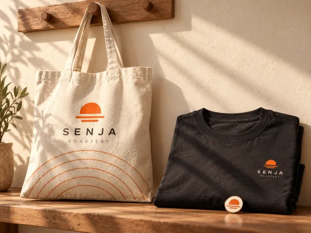 Concept image: a branded tote bag, T-shirt and small items