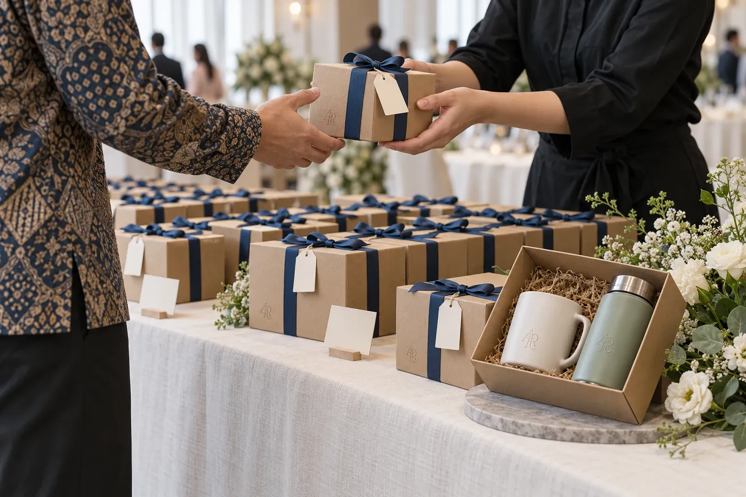 Wedding & Event Souvenir Set, concept image: boxed souvenirs handed to guests at the venue exit